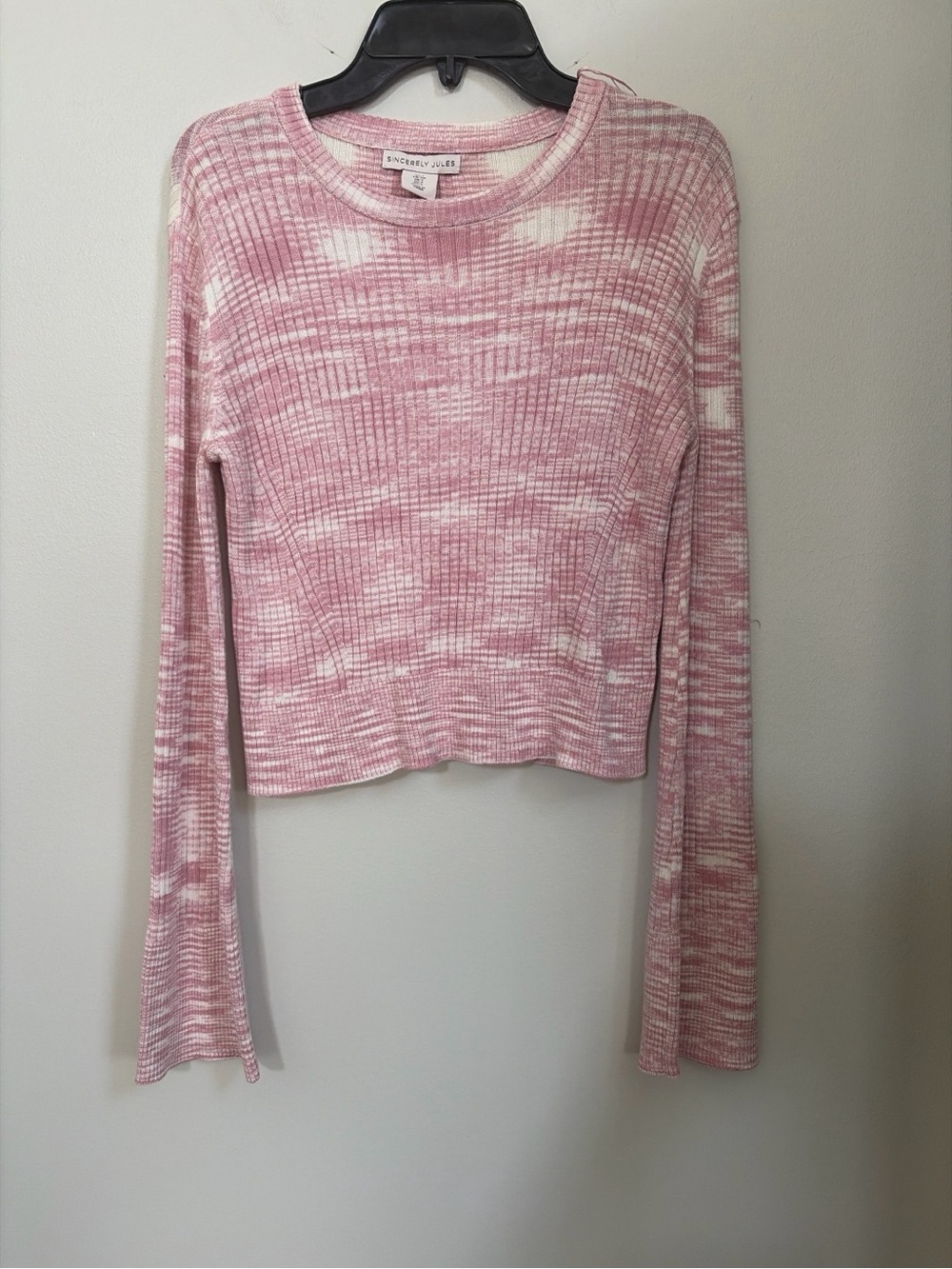 Sincerely Jules Pink & White Marled Ribbed Crop Top